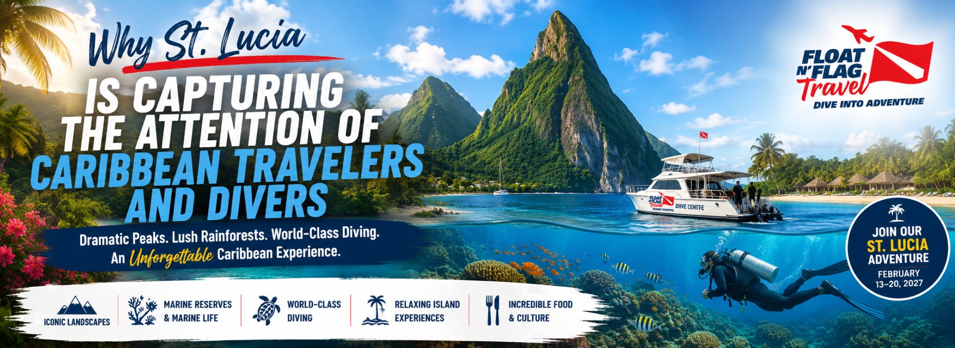 Divers exploring the reefs of St. Lucia